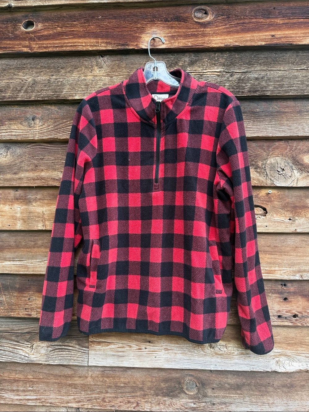 Dittos fleece plaid pullover with pockets